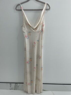 Cream Floral Slip Dress with Cowl Neck